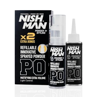 Afbeelding van Nishman Hair Styling Sprayed Powder + Refill Maximale Volumeboost en Textuur Perfecte Haarstyling Poeder voor Flexibele Hold Matte Finish (40 gram, P0 20g 20g)