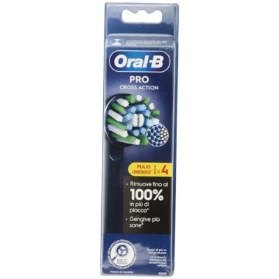 Afbeelding van Oral B Cross Action Elektrische tandenborstelkoppen, verpakking met 4 zwarte reserveborstels, schuine borstelharen die zich aan elke tand aanpassen voor een grondige reiniging