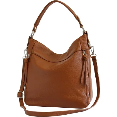 Afbeelding van AmbraModa GLX3 dames handtas schoudertas hobo bag van echt leer Camelbruin