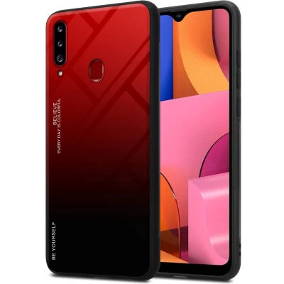 Afbeelding van Cadorabo Hoesje geschikt voor Samsung Galaxy A20s in ROOD ZWART Tweekleurige beschermhoes van TPU silicone Case Cover en achterzijde gehard glas