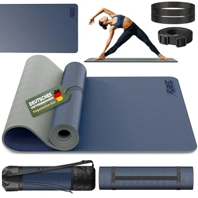 Afbeelding van Yogamat, grijs dblauw, 183 x 61 0,6 cm, fitnessmat, gymmat, gymnastiekmat, logo