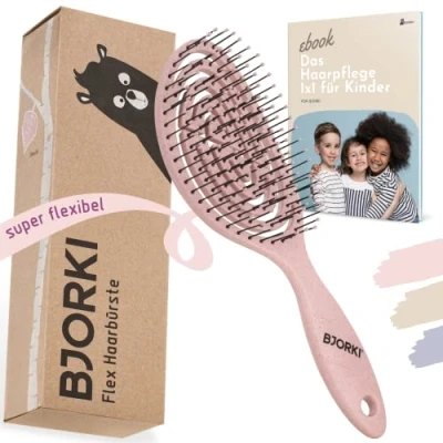 Afbeelding van BJORKI® Haarborstel voor kinderen, zonder trekken, incl. educatieve borstels, 1x1, professionele ontwarringsborstel met flexibele spiraalveer, onze kinderen tegen knopen en