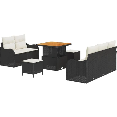 Afbeelding van vidaXL 8 delige tuinsofa set met kussens zwart poly rattan acacia