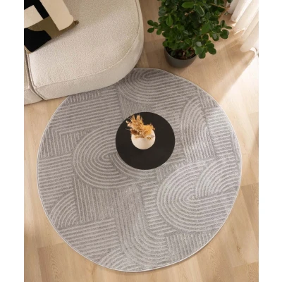 Afbeelding van Rond Tapijt/Vloerkleed Scandinavisch Contour Bend Grijs 200 Cm
