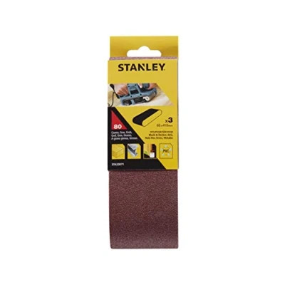 Afbeelding van Stanley Schuurband voor bandschuurmachine (65 x 410 mm, grove korrel K80, geschikt Black+Decker DN83, DN83E, BS650, BD83, BD83E, KA83, 3 stuks) STA33071