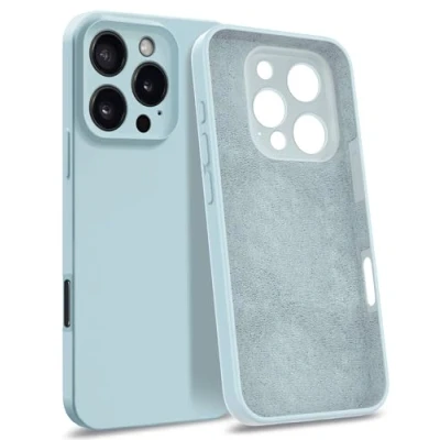 Afbeelding van MyGadget Siliconen hoes compatibel met iPhone 16 Pro [viervoudige bescherming] Hardcase microfiber voering Schokbestendig hoesje in lichtblauw
