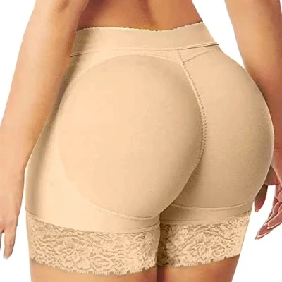Afbeelding van FFWTPY Vrouwen Butt Lifter Gewatteerde Kant Slipje Trainer Shapewear Naadloze Hip Enhancer Pads Ondergoed Body Shaper Buikcontrole Knickers Boyshorts, Beige, XL