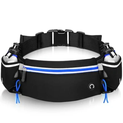 Afbeelding van Hardloopriem Met Bidons Running Marathon Trailrunning +2 ✮FLUORESCERENDE✮ Hydratatie Heren Vrouwen Blauw Levenslange Garantie Belt Flesjes Reflecterende