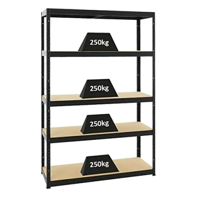 Afbeelding van Proregal rek voor zware lasten, zwart, 180 x 120 45 cm, vakbelasting 250 kg, kelderrek, steekrek, garagerek, opbergrek
