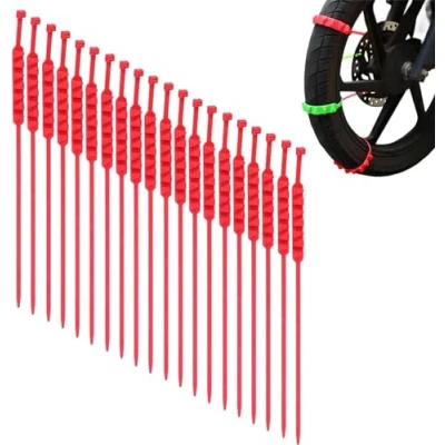 Afbeelding van Motorfietsen Auto Band Ketting Skid Sneeuwketting Winter Fiets Sneeuwkettingen Herbruikbare Anti Sneeuw Kettingen Nood Sneeuwbanden Universele Kabelbinders (20 Stuks),Rood