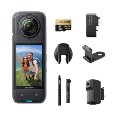 Afbeelding van Insta360 X4 Creator Bundel 8K waterdichte 360 actiecamera, 4K groothoekvideo, onzichtbare selfiestick, verwijderbare lensbeschermers, batterijduur 135 min, AI bewerking, stabilisatie, voor sport,