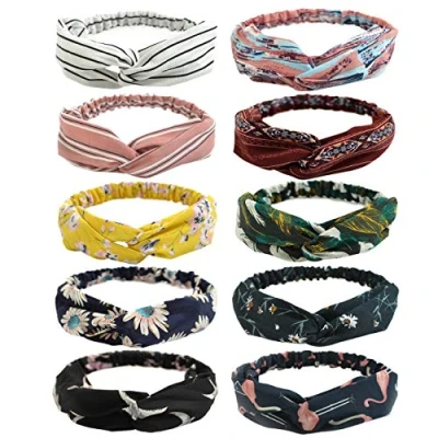 Afbeelding van DRESHOW 10 Pak Vrouwen Hoofdband Boho Floal Stijl Kris Kras Hoofd Wrap Haarband