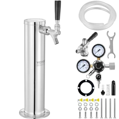 Afbeelding van VEVOR Kegerator Tower Kit, Bierconversiekit met één tik, roestvrijstalen vaatje biertorendispenser dubbele meter W21.8 regelaar en S systeemvatkoppeling voor feesthuis
