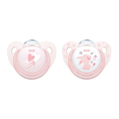 Afbeelding van Nuk fopspeen, roze en blauw, 0 6 maanden, siliconen, roze, 2 stuks