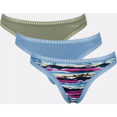 Afbeelding van sloggi GO Crush String 3 pak Dames Onderbroek Groen Blauw combinatie Maat L