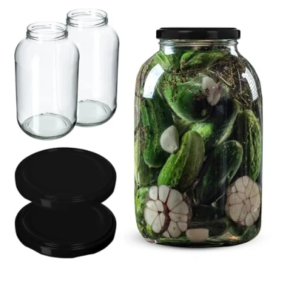 Afbeelding van KADAX inmaakpotten, 4 liter, diameter van 100 mm, ronde potten (2 stuks, zwart deksel)