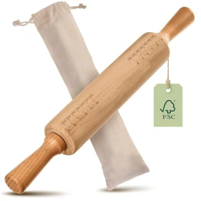 Afbeelding van Praknu Deegroller Met Handgreep van FSC® gecertificeerd Beukenhouten Afmetingen Anti aanbakoppervlak 42cm