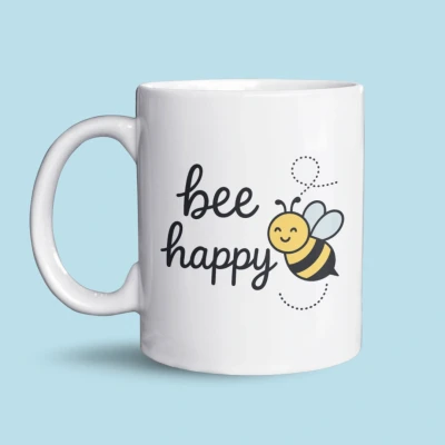 Afbeelding van NietMokken.nl Kantoormok Bee Happy Grappige beker met bij Positieve koffiemok 325ml Keramiek Aan beide zijden bedrukt Cadeau voor collega of thuis
