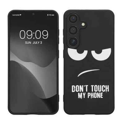 Afbeelding van kwmobile telefoonhoesje geschikt voor Samsung Galaxy S25 Hoesje smartphone in wit / zwart Backcover van TPU Don&#039;t Touch My Phone design