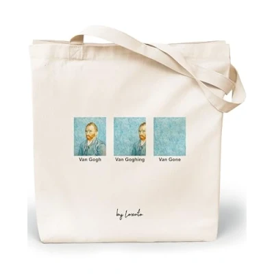 Afbeelding van Loxato stoffen zak bedrukt, tas, bedrukte 100% katoenen 35 x 42 8 cm (b h d), draagtas, canvas 220 g/m2, jute met print, boodschappentas lang hengsel 70 cm, boodschappenzak