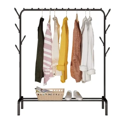 Afbeelding van edihome, Kledingrek, clothes rack, coat 118X148X39 cm, resistent, metaal, met schoensteun, om kleding, hangers, overhemden, broeken, dunne jassen op te hangen (Zwart)