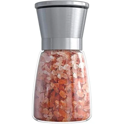 Afbeelding van Stainless Steel Salt Pepper Mill with Glass Body Adjustable Ceramic Manual Grinder Herb Spice Crusher Suitable for Coarse Sea Salt, Peppercorn