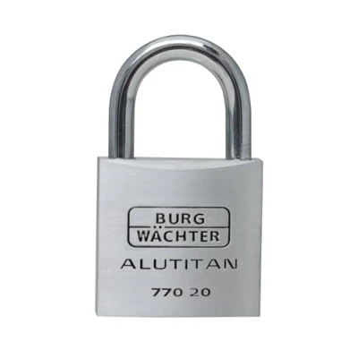 Afbeelding van BURG WÄCHTER Hangslot met sleutel, hangslot, 3,5 mm beugeldikte, massief aluminium behuizing, binnenwerk roestvrij, 2 sleutels, titanium 770 20 SB,