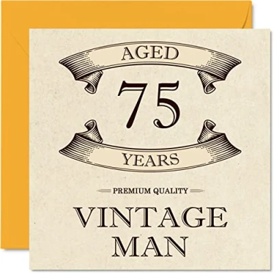 Afbeelding van Vintage 75e verjaardagskaarten voor mannen 75 jaar oud leuke verjaardagskaart opa vader echtgenoot oom broer opa, 145 mm x wenskaarten,