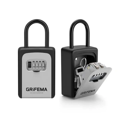 Afbeelding van GRIFEMA GA1004 Lock Box, Sleutelkastjes, Key Box met 4 Cijferige Cijfercode, Sleutelkluis Wandmontage, Voor Huis, Garage, Waterdichte, With Hook, Gray