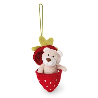 Afbeelding van NICI knuffelbeer Bendix 13cm I pluche in een aardbei als knuffelhanger Voor knuffelliefhebbers Zachte knuffel 49435