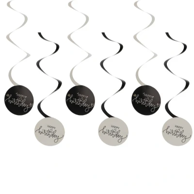 Afbeelding van Folat Crème noir swirls happy birthday 6 stuks 13 x 60 cm