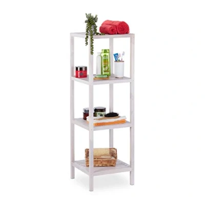 Afbeelding van Relaxdays badkamerrek hout badkamer opbergrek badkamerrekje wit open rek vierkant 4