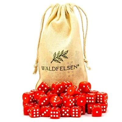 Afbeelding van Waldfelsen 6, 12, 20, 30 of 50 hoogwaardige dobbelstenen van ® standaardgrootte 16 mm acryldobbelstenen dobbelsteen Dice 6 zijdig zeshoekige speelaccessoires set met stoffen zak (rood, stuks)