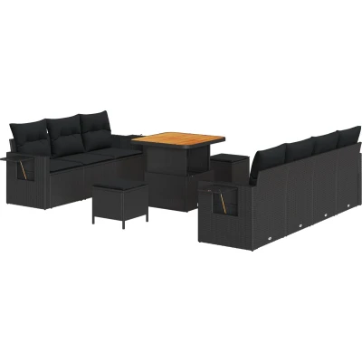 Afbeelding van vidaXL 10 delige Tuin Sofa Set met Kussens Zwart Poly Rattan Acacia