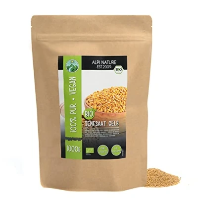 Afbeelding van BIO mosterdzaden geheel geel wit (1 kg), biologische mosterdzaad geel, volledig van gecontroleerde teelt, 100% natuurlijk, zonder toevoegingen, biologisch wit,
