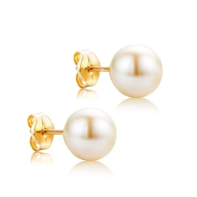 Afbeelding van Orovi Oorbellen van 18 karaat geelgoud (750) met witte zoetwaterparels (7 mm) Bouton gouden oorstekers gekweekte parels voor dames in luxe versie allergeenvrij en handgemaakt x 7 mm),