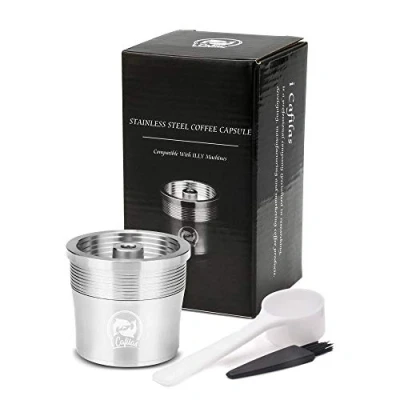 Afbeelding van i Cafilas Illy navulbare koffiecapsule van roestvrij staal om bij te vullen, herbruikbare navulcapsule, compatibel met Illy, koffiecapsule, maatlepel en kwast
