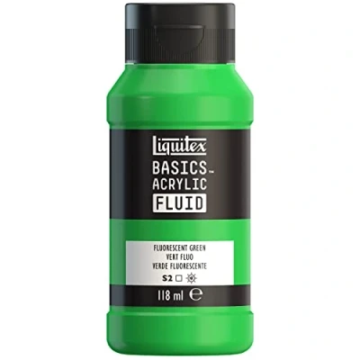 Afbeelding van LIQUITEX 8870427 Basics Fluid acrylverf met vloeiende consistentie sneldrogend lichtecht waterbestendig op waterbasis fles van 118 ml Groen fluo