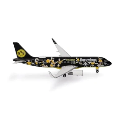 Afbeelding van Herpa vliegtuig model Eurowings Airbus A320 &quot;BVB Fanairbus&quot; D AEWM schaal 1:500 voor verzamelaars, miniatuur deco, metaal zonder onderstel