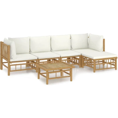 Afbeelding van vidaXL 6 delige Loungeset met kussens bamboe crèmewit