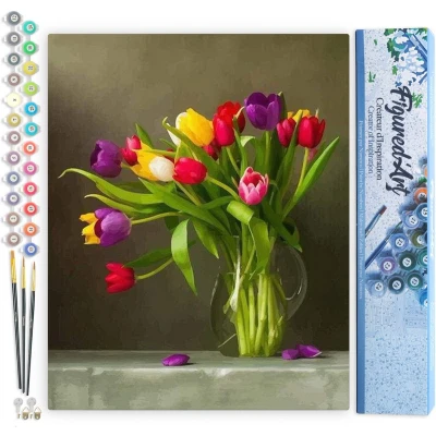 Afbeelding van Figured&#039;Art Schilderen op Nummer Volwassenen canvas Kleurige bloemen Handwerk acrylverf Kit DIY Compleet 40x50cm zonder frame