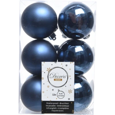 Afbeelding van Decoris Kerstballen 12 stuks donkerblauw mat/glans 6 cm