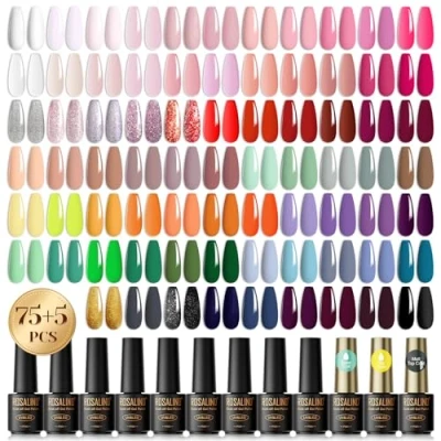 Afbeelding van ROSALIND Uv nagellakset, 80 stuks, mini gelnagellak, Shellac nagellak, wit, roze, naakt, rood, paars, groen, kleurgel, gelnagels voor nagelstudio, design, starterset, manicure, cadeauset
