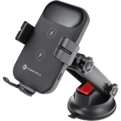 Afbeelding van Forcell Autohouder geschikt voor Telefoon Draadloze oplader Zuignap 15W Zwart