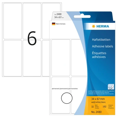 Afbeelding van Etiket HERMA 2480 34x67mm wit 192stuks