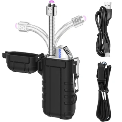 Afbeelding van Lichtboog staafaansteker, USB oplaadbaar, elektrisch, met licht en noodfluitje, draagbaar, waterdicht, winddicht, vlamloos, voor Yankee kaarsen, barbecue, fornuis, camping, open haard