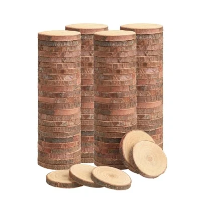 Afbeelding van LAZACA houten schijven om te knutselen, kleine decoratie, log, schijven, onafgewerkte doe het zelf handwerk, bruiloft, middenstukken, kerstdecoratie, boomschijf (100 stuks (4 5