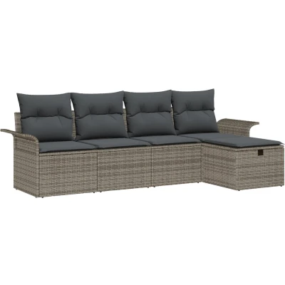 Afbeelding van vidaXL 5 delige tuin sofa set met kussens grijs poly rattan