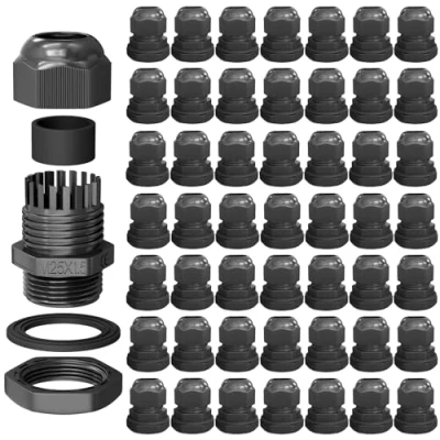 Afbeelding van hb digital Kabelschroefverbinding M25 voor 11 15 mm kabeldiameter IP68, stof en waterdicht, met rubberen afdichting, tegenmoer, klemlamellen, stopbus, isolatie, kabelinvoer, zwart