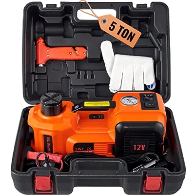 Afbeelding van VEVOR 5T 12V DC Elektrische Hydraulische Auto Krik Automatische Lift 155 450mm Hefkrik met LED licht Band Inflator Breakdown Kit SUV Hatchback Bandenwisselaar